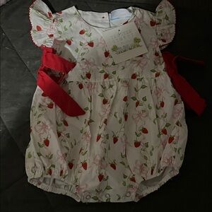 Trotters Kids Floral Romper with Red and Green Accents